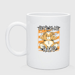 Кружка керамическая Lets play hard, медведь, цвет: белый
