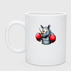 Кружка керамическая Носорог боксер, цвет: белый
