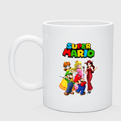Кружка керамическая Марио, Луиджи с принцессами и Полиной поют в микро, цвет: белый