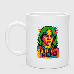 Кружка керамическая Билли Айлиш из брызг краски, цвет: белый