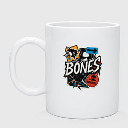 Кружка керамическая Bones в стиле наклеек, цвет: белый
