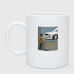 Кружка керамическая BMW E30 немецкая классика, цвет: белый
