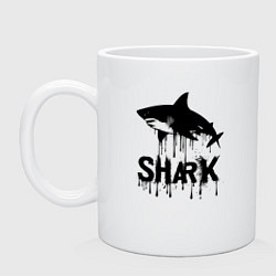 Кружка керамическая Черная акула с каплями, цвет: белый