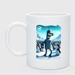 Кружка керамическая Робот-сгибальщик Бендер в Антарктиде с пингвинами, цвет: белый