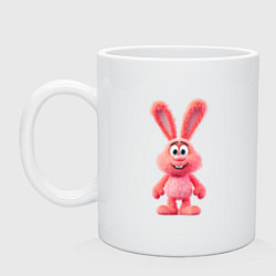 Кружка керамическая Розовый пушистый мультяшный кролик, цвет: белый