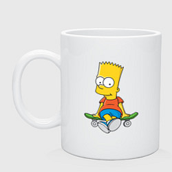 Кружка керамическая Барт Симпсон сидит на скейте, цвет: белый