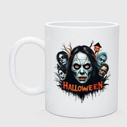 Кружка керамическая Жуткие ведьмы, зомби и вампиры - Хэллоуин, цвет: белый