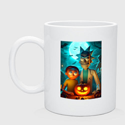 Кружка керамическая Rick and Morty with pumpkin - halloween night, цвет: белый