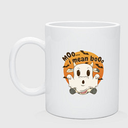 Кружка керамическая Корова привидение: moo-boo - буу-муу, цвет: белый