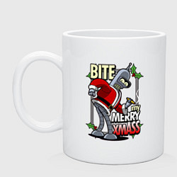 Кружка керамическая Bender - bite my xmaas, цвет: белый