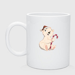 Кружка керамическая Медвежонок с конфетой, цвет: белый