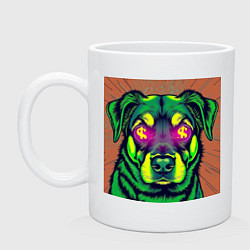 Кружка керамическая Пёс с долларами в глазах: поп-арт в неоновом стиле, цвет: белый