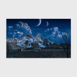 Бумага для упаковки Ночные горы в природе и небо с нло, цвет: 3D-принт