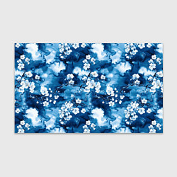 Бумага для упаковки Цветы белой сакуры - паттерн на синем фоне, цвет: 3D-принт