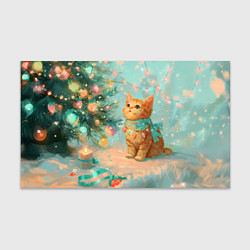Бумага для упаковки Милый рыжий котенок любуется елкой, цвет: 3D-принт
