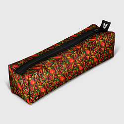 Пенал для ручек Желтые и красные цветы, птицы и ягоды хохлома, цвет: 3D-принт