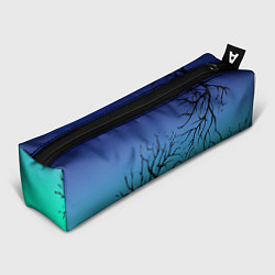 Пенал для ручек Черные абстрактные ветки деревьев на сине-зеленом, цвет: 3D-принт