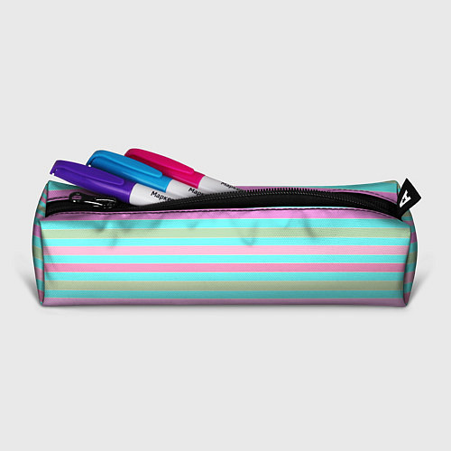 Пенал Pink turquoise stripes horizontal Полосатый узор / 3D-принт – фото 2