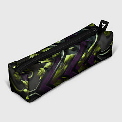 Пенал для ручек Зеленые листья и фиолетовые вставки, цвет: 3D-принт