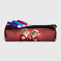 Пенал для ручек С новым котом - два кота в костюмах Санты, цвет: 3D-принт — фото 2