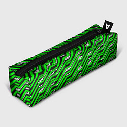 Пенал для ручек Чёрно-зелёный линейный узор киберпанк, цвет: 3D-принт