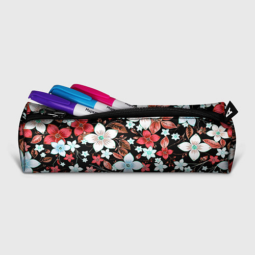 Пенал Красно-белые цветы на чёрном фоне / 3D-принт – фото 2