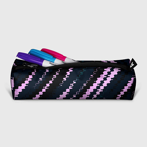 Пенал Тёмно-синий с розовым искажённые полосы / 3D-принт – фото 2