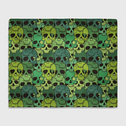Плед флисовый Зеленые черепа - паттерн, цвет: 3D-велсофт