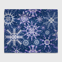 Плед флисовый Белые снежинки на темно-синем фоне, цвет: 3D-велсофт