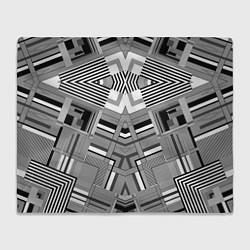 Плед флисовый Черно белый современный геометрический узор Симмет, цвет: 3D-велсофт