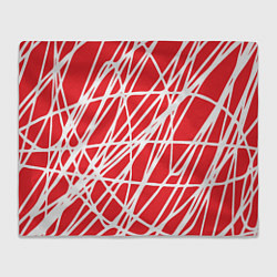 Плед флисовый Белые линии на красном фоне Абстракция, цвет: 3D-велсофт