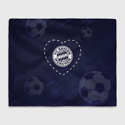 Плед флисовый Лого Bayern в сердечке на фоне мячей, цвет: 3D-велсофт