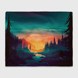 Плед флисовый Лес на закате природа, цвет: 3D-велсофт