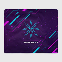 Плед флисовый Символ Dark Souls Sun в неоновых цветах на темном, цвет: 3D-велсофт