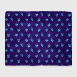 Плед флисовый Цветы Фиолето-Белые Гибискус На Синем Фоне, цвет: 3D-велсофт