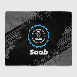 Плед флисовый Saab в стиле Top Gear со следами шин на фоне, цвет: 3D-велсофт
