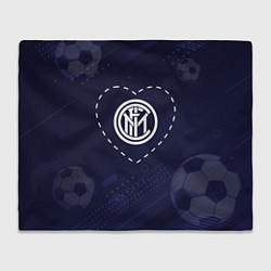 Плед флисовый Лого Inter в сердечке на фоне мячей, цвет: 3D-велсофт