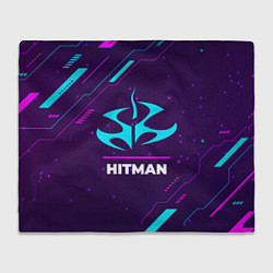 Плед флисовый Символ Hitman в неоновых цветах на темном фоне, цвет: 3D-велсофт