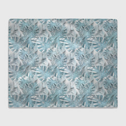 Плед флисовый Голубые листья пальмы на белом, цвет: 3D-велсофт