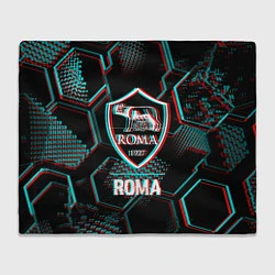 Плед флисовый Roma FC в стиле Glitch на темном фоне, цвет: 3D-велсофт