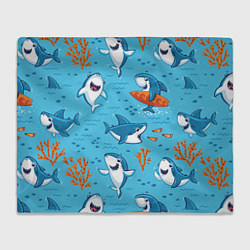 Плед флисовый Прикольные акулята - паттерн, цвет: 3D-велсофт