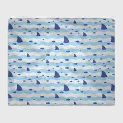 Плед флисовый Волны, рыбки и плавники акул - паттерн, цвет: 3D-велсофт