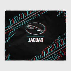 Плед флисовый Значок Jaguar в стиле glitch на темном фоне, цвет: 3D-велсофт
