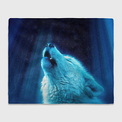 Плед флисовый Волк воет ну зимнее ночное небо, цвет: 3D-велсофт