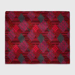 Плед флисовый Красный лоскутный узор пэчворк, цвет: 3D-велсофт