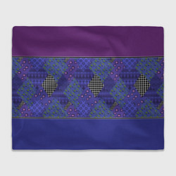 Плед флисовый Combined burgundy-blue pattern with patchwork, цвет: 3D-велсофт