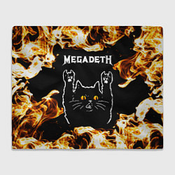 Плед флисовый Megadeth рок кот и огонь, цвет: 3D-велсофт