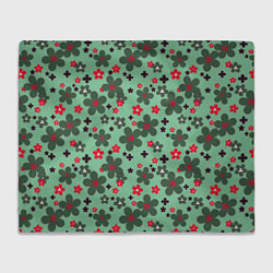 Плед флисовый Красно-зеленый цветочный узор ретро, цвет: 3D-велсофт