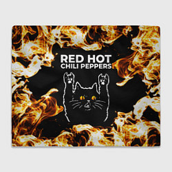 Плед флисовый Red Hot Chili Peppers рок кот и огонь, цвет: 3D-велсофт