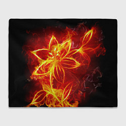 Плед флисовый Цветок из огня на чёрном фоне, цвет: 3D-велсофт